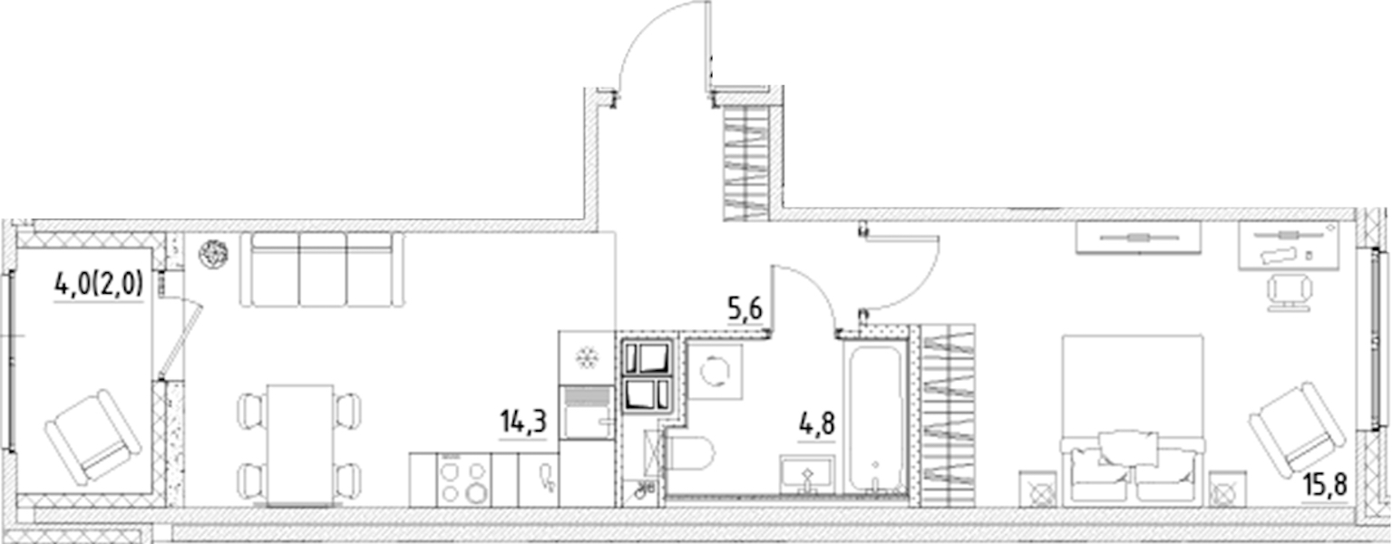 1-комнатная квартира 42.5 м², 2/12 эт., ЖК «Янила Форест»